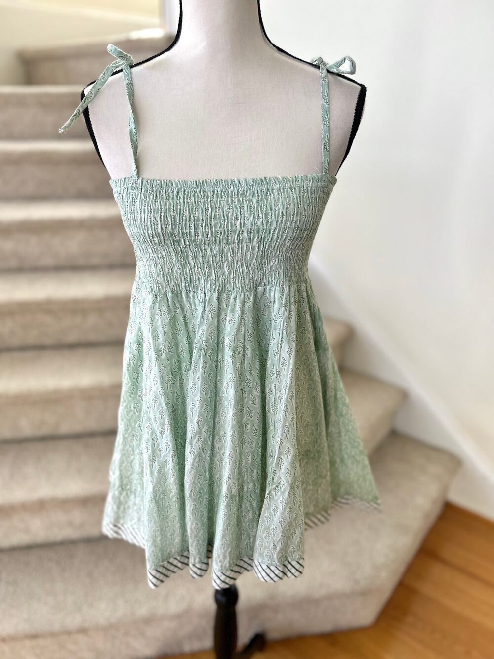 Rustic Passport Mint Green Block Print Shirred Peplum Hem Tank Top